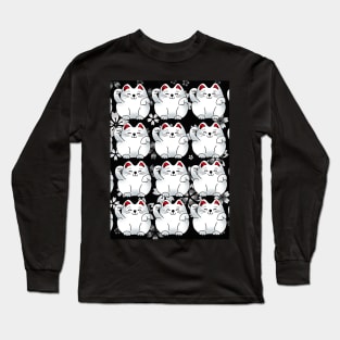 Lucky cat, sitting white maneki, pattern Long Sleeve T-Shirt